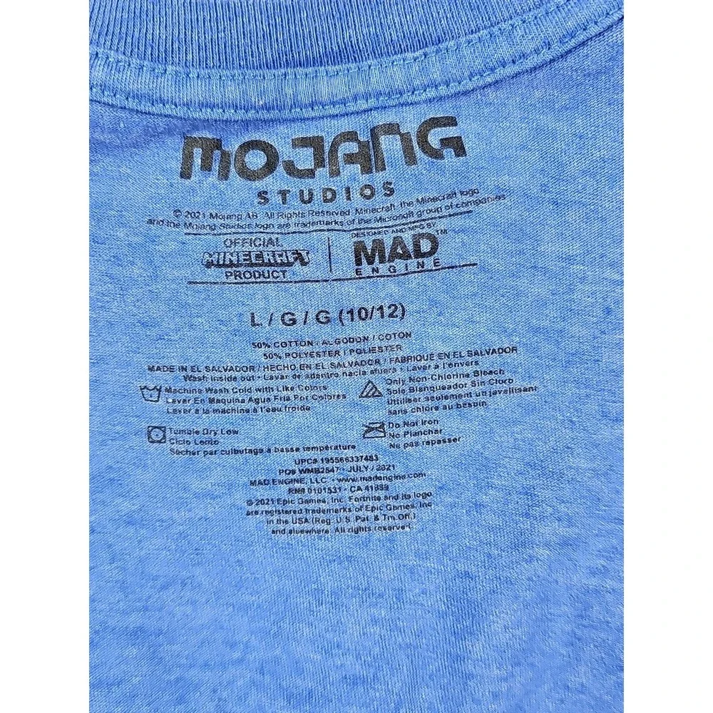 Minecraft Boys Blue Creeper Tee‎ Shirt Video Gamer T-Shirt Size L (10/12)